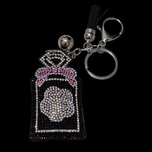 Black and Pink Rhinestone Perfume Bag Charm | Keychain